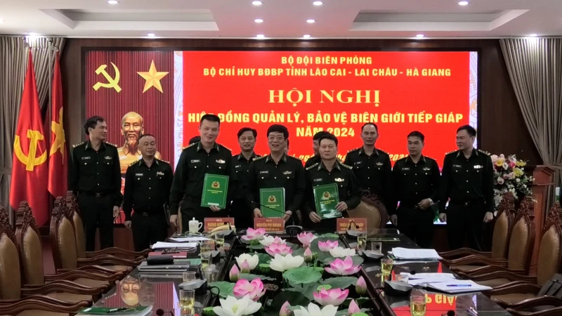 Bộ đội Biên phòng 3 tỉnh Lào Cai, Hà Giang, Lai Châu ký kết biên bản phối hợp năm 2024.