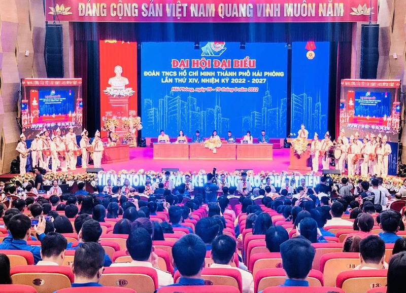 Quang cảnh khai mạc Đại hội Đoàn Thanh niên Cộng sản Hồ Chí Minh thành phố Hải Phòng lần thứ XIV, nhiệm kỳ 2022-2027.
