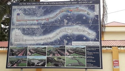 Bảng công bố quy hoạch khu dân cư dọc tuyến đường Thanh Minh - đồi Độc Lập được công khai năm 2018.
