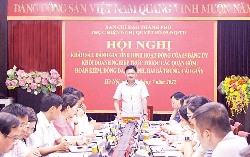 Lãnh đạo Ban tổ chức Thành ủy Hà Nội đánh giá tình hình hoạt động của Đảng ủy Khối doanh nghiệp 5 quận nội thành Hà Nội.