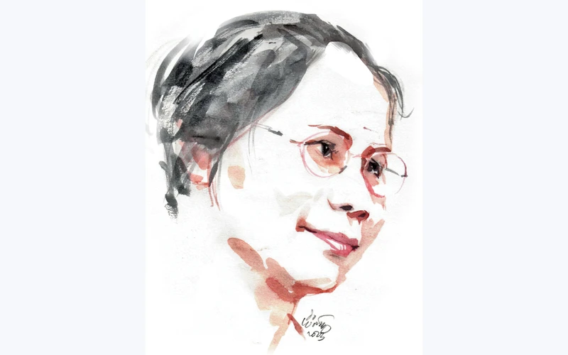 Ký họa chân dung nhà thơ Nguyễn Thị Hồng của họa sĩ Đỗ Hoàng Tường.