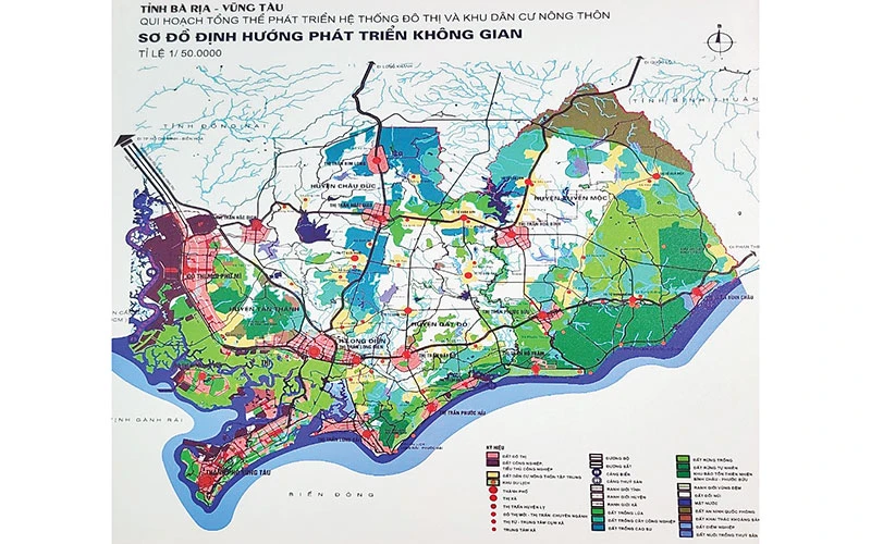 Bản đồ quy hoạch tổng thể phát triển hệ thống đô thị và dân cư nông thôn tỉnh Bà Rịa-Vũng Tàu.