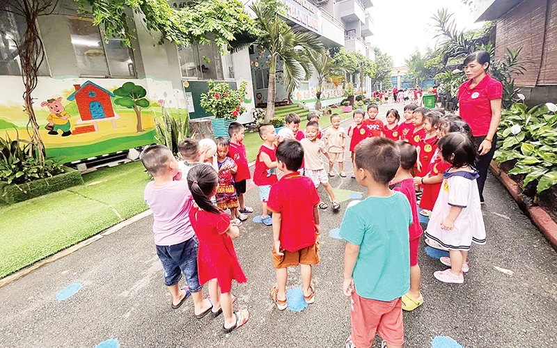 Trường mầm non Thanh Bình thuộc Khu lưu trú công nhân Thiên Phát, Khu chế xuất Linh Trung 2, thành phố Thủ Đức.