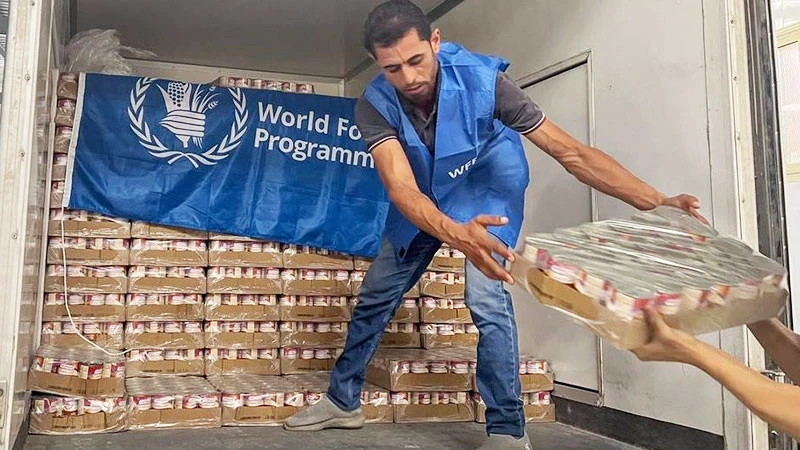 Hàng cứu trợ nhân đạo được chuyển tới Gaza. (Ảnh: LIÊN HỢP QUỐC)