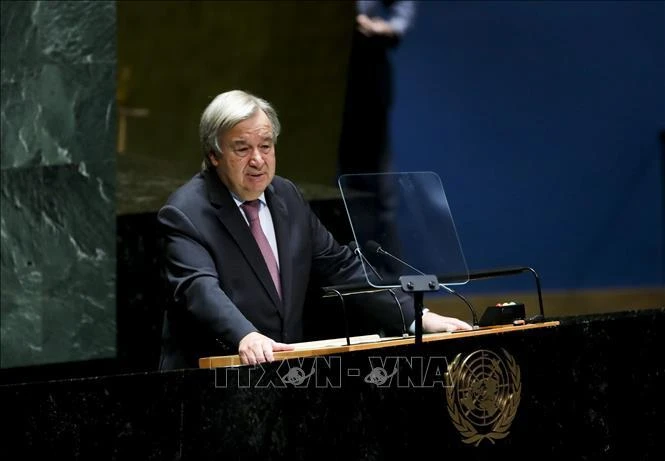 Tổng Thư ký Liên hợp quốc Antonio Guterres kêu gọi các thành viên Liên hợp quốc đoàn kết để vượt qua những thách thức chung. (Ảnh: THX/TTXVN)