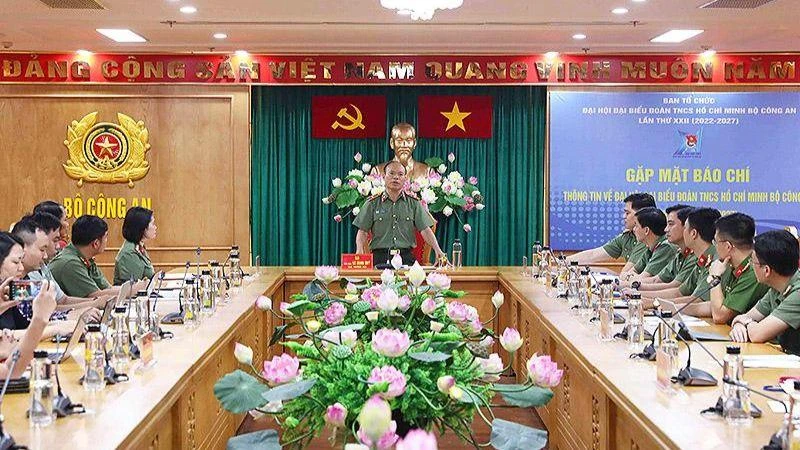 Thiếu tướng Lê Minh Quý, Cục trưởng Cục Công tác Đảng và Công tác chính trị, Bộ Công an, cung cấp thông tin về Đại hội tại buổi gặp mặt báo chí.