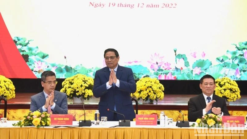 Thủ tướng Phạm Minh Chính dự Hội nghị tổng kết năm 2022, triển khai kế hoạch năm 2023 của ngành tài chính. (Ảnh: Trần Hải)