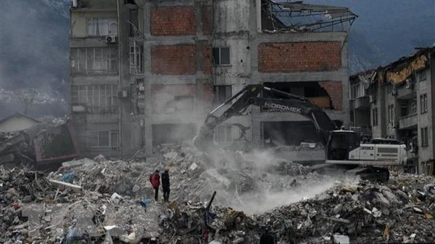 Cảnh đổ nát sau trận động đất tại Hatay, Thổ Nhĩ Kỳ. (Ảnh: THX/TTXVN)