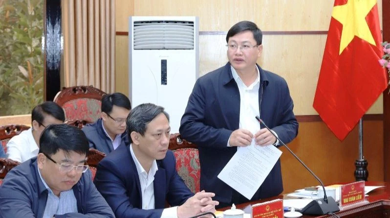 Phó Chủ tịch Ủy ban nhân dân tỉnh Thanh Hóa Mai Xuân Liêm phát biểu tại phiên họp.
