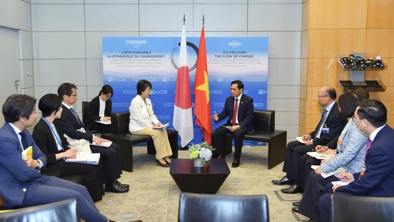 Bộ trưởng Ngoại giao Bùi Thanh Sơn gặp Bộ trưởng Ngoại giao Nhật Bản.