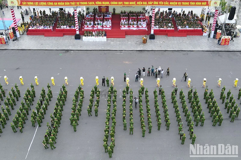 Quang cảnh lễ khai mạc Chung kết Hội thi quân sự, võ thuật Công an nhân dân lần thứ 2 năm 2023.