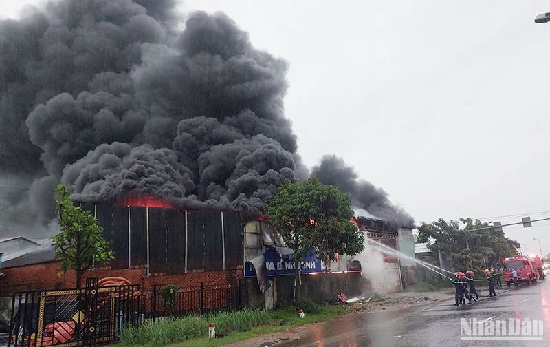 Công an tỉnh Quảng Nam huy động lực lượng, phương tiện nỗ lực dập tắt đám cháy.