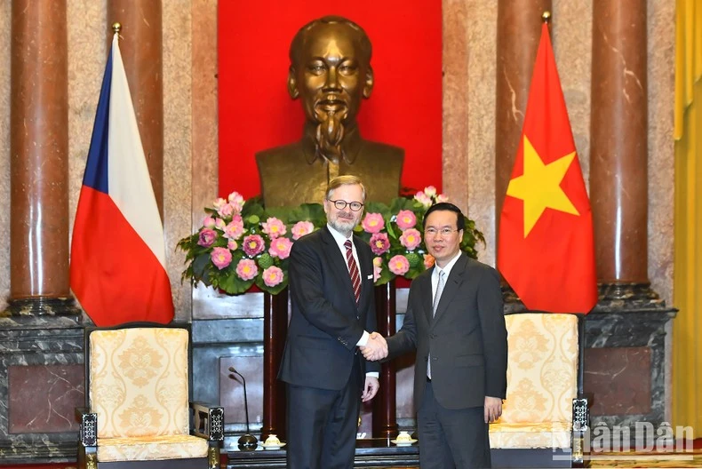 Chủ tịch nước Võ Văn Thưởng tiếp Thủ tướng Cộng hòa Séc Petr Fiala tại Phủ Chủ tịch.