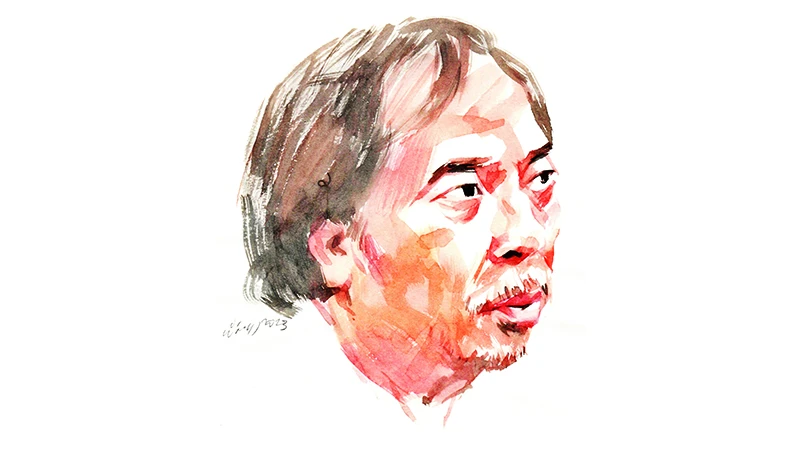 Ký họa chân dung nhà thơ Nguyễn Quang Thiều của họa sĩ Đỗ Hoàng Tường. 