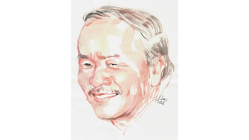 Ký họa chân dung nhà thơ Nguyễn Hoàng Sơn của họa sĩ Đỗ Hoàng Tường.