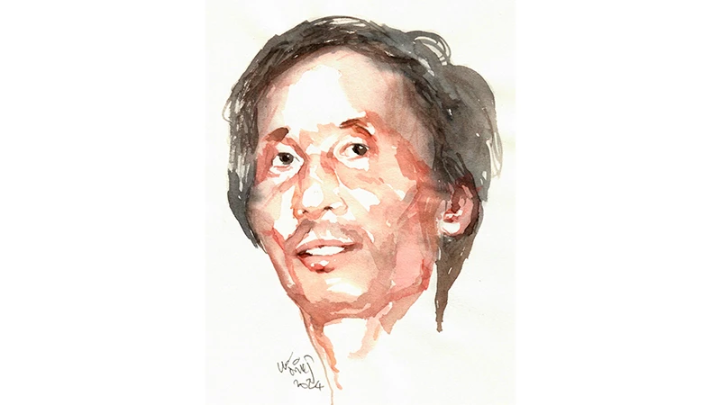 Ký họa chân dung nhà thơ Phùng Khắc Bắc của họa sĩ Đỗ Hoàng Tường 
