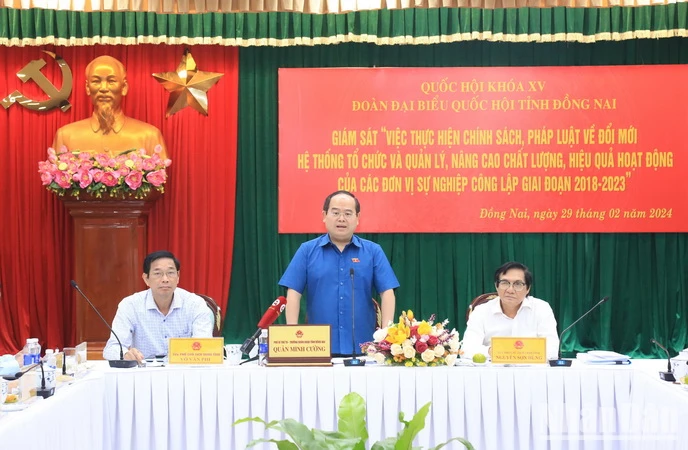Trưởng Đoàn Đại biểu Quốc hội tỉnh Đồng Nai Quản Minh Cường phát biểu kết luận buổi giám sát.