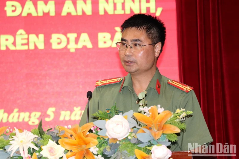 Thượng tá Nguyễn Mạnh Toàn, Phó Giám đốc Công an tỉnh Đồng Nai phát biểu tại hội thảo.