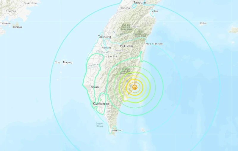 Tâm chấn của trận động đất ở hạt Đài Đông, là khu vực dân cư thưa thớt. (Ảnh: Cục Khảo sát Địa chất Mỹ)