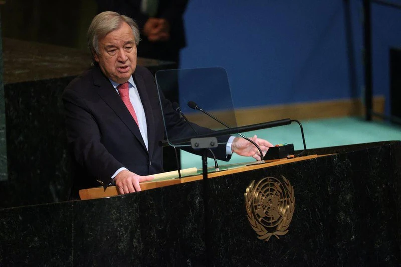 Tổng Thư ký Liên hợp quốc Antonio Guterres phát biểu khai mạc Phiên thảo luận chung Cấp cao của Đại hội đồng Liên hợp quốc ở New York, Mỹ ngày 20/9/2022. (Ảnh: Reuters)