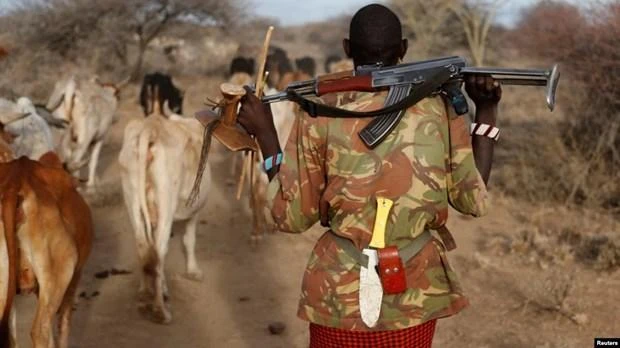 Một người đàn ông bộ lạc Turkana mang súng để bảo vệ đàn gia súc ở Baragoy, Kenya. (Ảnh: Reuters) 
