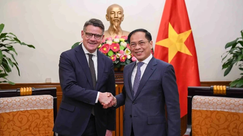 Phó Thủ tướng, Bộ trưởng Ngoại giao Bùi Thanh Sơn tiếp ông Boris Rhein, Thủ hiến bang Hessen (Cộng hòa Liên bang Đức). (Ảnh: Báo Thế giới và Việt Nam) 