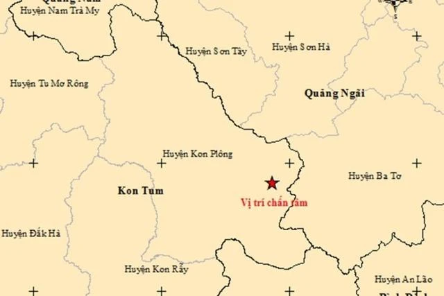 Vị trí tâm chấn tại tỉnh Kon Tum.