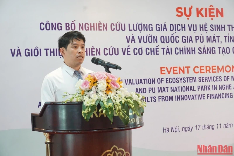 Ông Nguyễn Đình Thọ, Viện trưởng Viện Chiến lược, Chính sách tài nguyên và môi trường phát biểu tại lễ công bố.