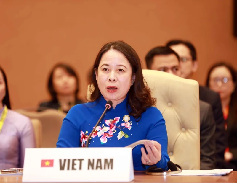 Phó Chủ tịch nước Võ Thị Ánh Xuân phát biểu tại phiên họp toàn thể Hội nghị Cấp cao lần thứ 19 Phong trào Không liên kết. (Ảnh: TTXVN) 