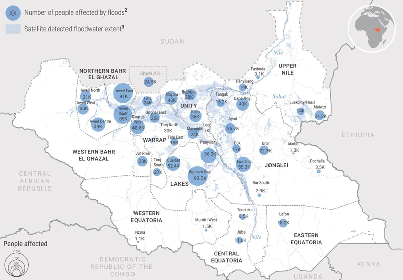 Các vùng tại Nam Sudan đang bị ảnh hưởng bởi lũ lụt. (Ảnh: OCHA)