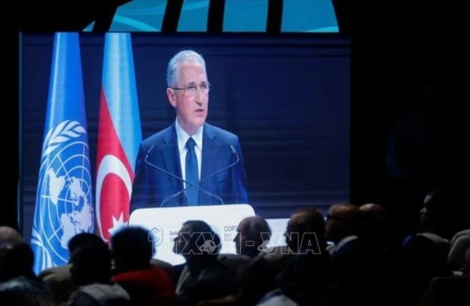 Chủ tịch COP29 Mukhtar Babayev phát biểu tại lễ khai mạc ở Baku, Azerbaijan, ngày 11/11/2024. Ảnh: REUTERS/TTXVN.