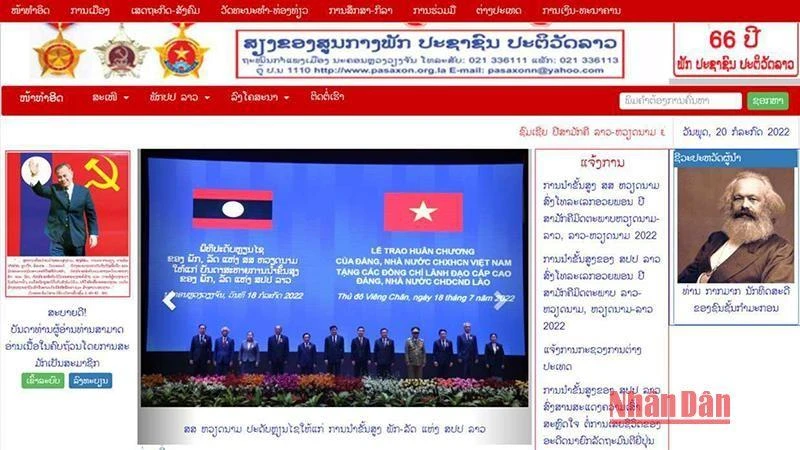 Báo điện tử Lào đưa tin, ảnh về các hoạt động kỷ niệm trong Năm Đoàn kết Hữu nghị Việt Nam-Lào, Lào-Việt Nam 2022. (Ảnh: XUÂN SƠN) 
