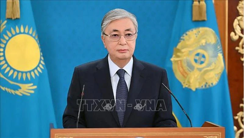 Tổng thống Kazakhstan Kassym-Jomart Tokayev phát biểu tại Alamaty, Kazakhstan. (Ảnh: AFP/TTXVN)