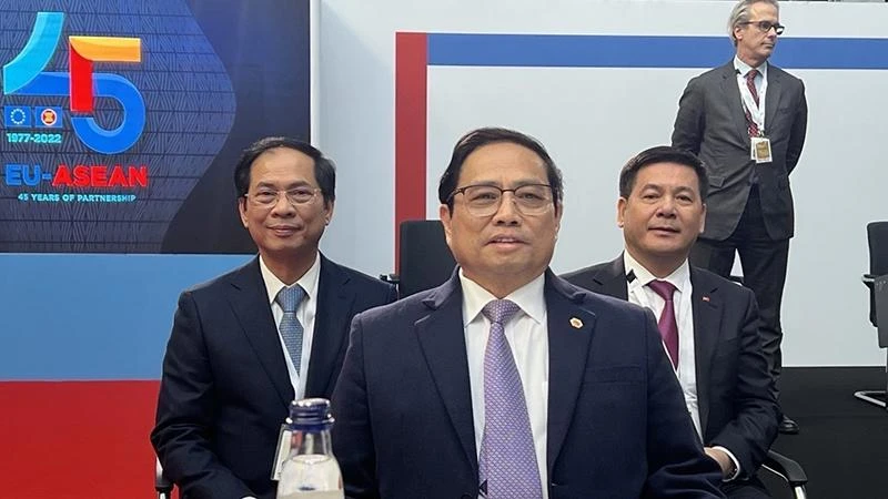 Thủ tướng Phạm Minh Chính dự Lễ khai mạc Hội nghị Cấp cao Kỷ niệm 45 năm quan hệ ASEAN-EU. (Ảnh: TTXVN)