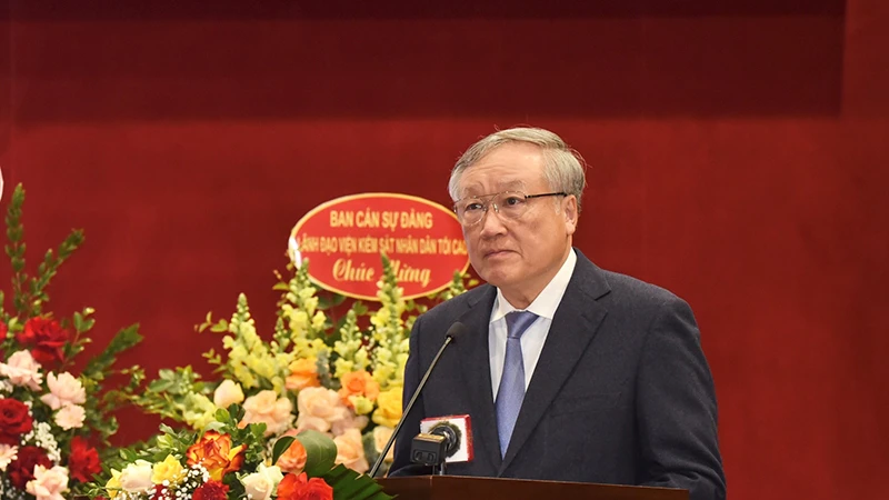 Chánh án Tòa án nhân dân tối cao Nguyễn Hòa Bình phát biểu khai mạc Hội nghị. (Ảnh: CTV)