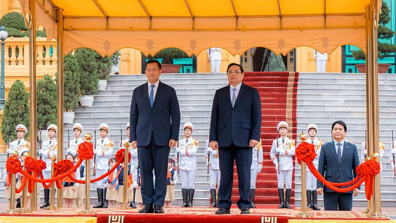 Lễ đón Thủ tướng Vương quốc Campuchia Hun Manet sang thăm chính thức Việt Nam. 