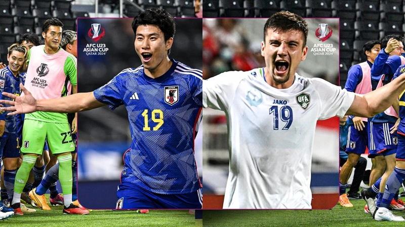 U23 Nhật Bản so tài với U23 Uzbekistan trong trận chung kết U23 châu Á 2024. Ảnh: vov.vn