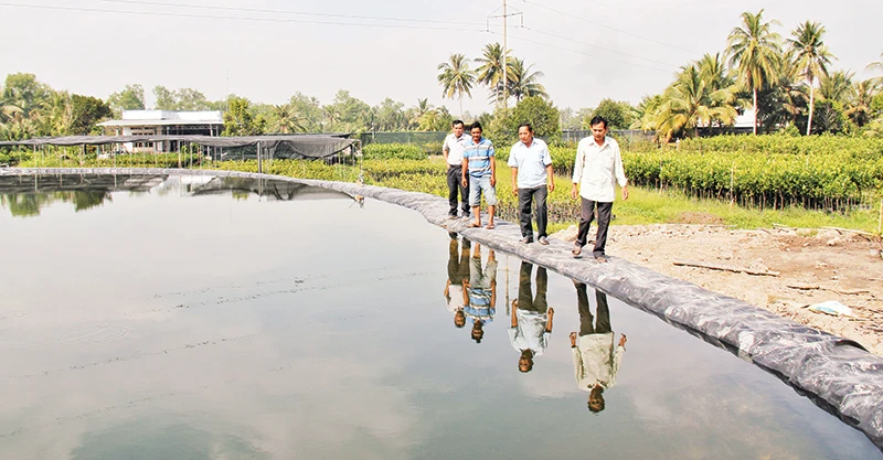 Gia đình ông Nguyễn Văn Hùng đầu tư hơn 160 triệu đồng để đào ao trữ nước ngọt.