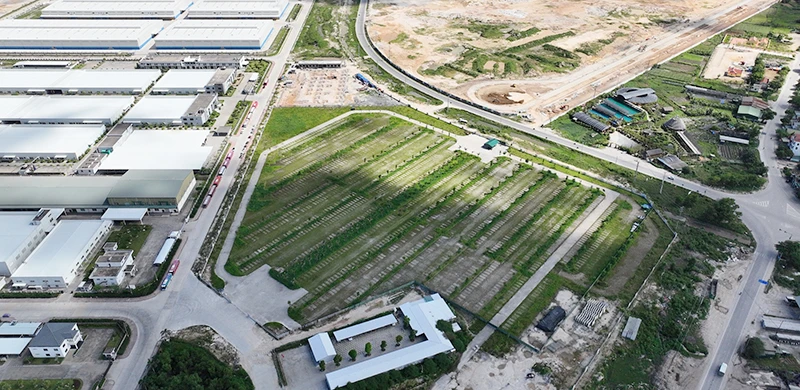 Dự án nhà máy ô-tô Thành Công Việt Hưng tại Khu công nghiệp Việt Hưng, thành phố Hạ Long đang được thi công. 