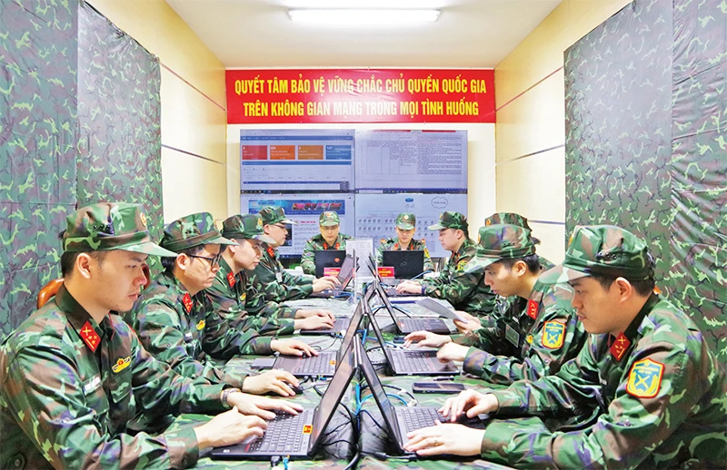 Lực lượng Trung tâm 186, Bộ Tư lệnh 86 (Bộ Quốc phòng) tham gia diễn tập về an toàn thông tin, bảo vệ chủ quyền quốc gia trên không gian mạng. (Nguồn: Bộ Tư lệnh 86) 