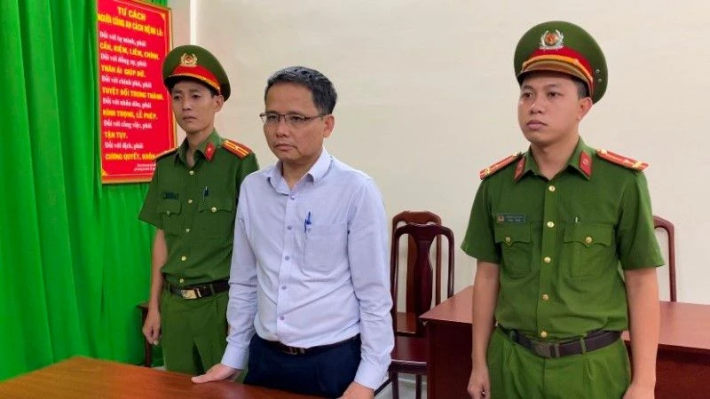 Bị cáo Nguyễn Vũ Hải tại Cơ quan Công an. (Ảnh: Công an cung cấp)