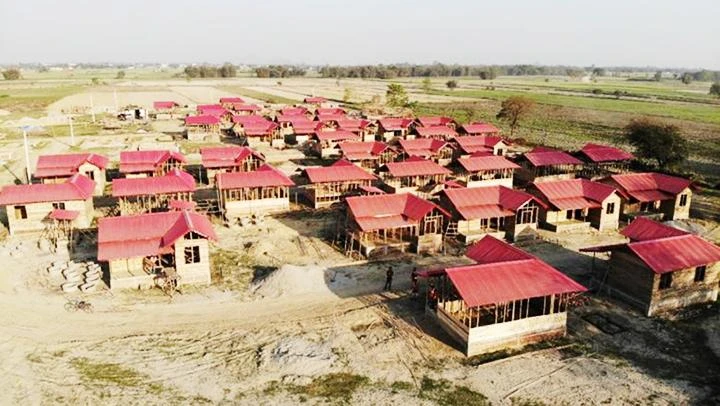 Một dự án xây nhà từ khung tre và xi-măng tại Nepal. Ảnh: HABITAT