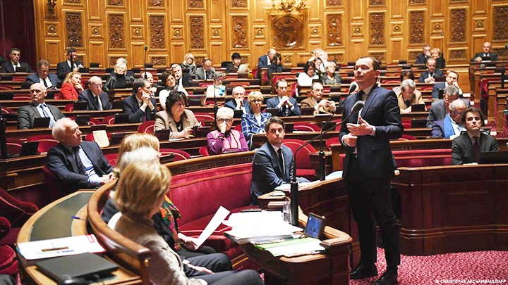 Thượng viện Pháp thảo luận trước khi thông qua dự luật cải cách hưu trí. Ảnh: AFP
