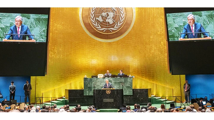 Tổng Thư ký LHQ Antonio Guterres kêu gọi các quốc gia đoàn kết vì mục tiêu phát triển bền vững. Ảnh: UNNEWS