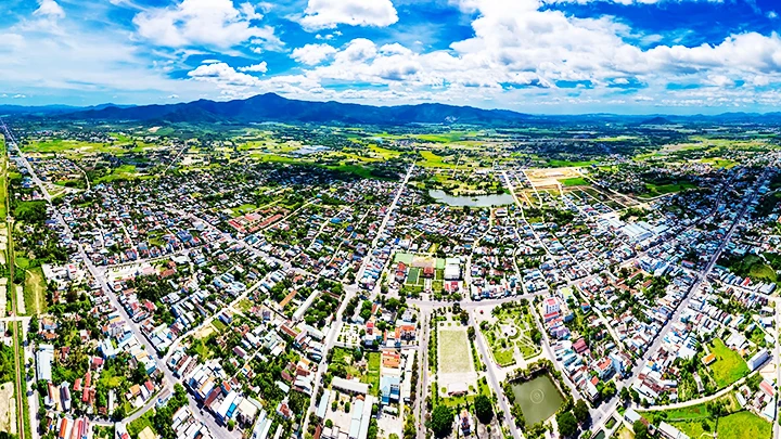 Thị trấn Ngô Mây (huyện Phù Cát) nhìn từ trên cao.