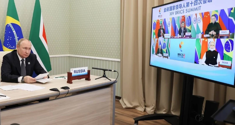 Tổng thống Nga V.Putin phát biểu tại Hội nghị cấp cao BRICS lần thứ 14. Ảnh: TASS