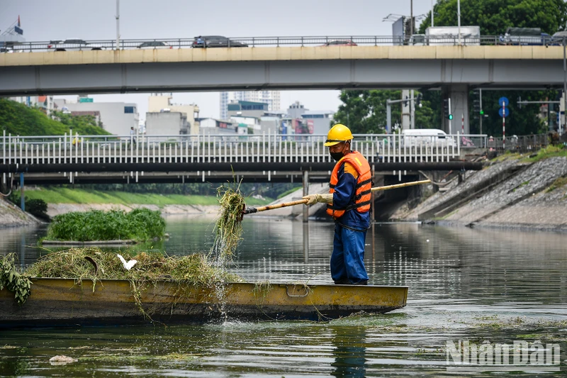 Trong dịp Tết Nguyên đán Giáp Thìn 2024, gần 2.000 cán bộ, công nhân viên Công ty TNHH Một thành viên Thoát nước Hà Nội đã ứng trực, bảo đảm vệ sinh môi trường và mỹ quan đô thị. (Ảnh: Thành Đạt)
