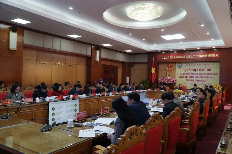Toàn cảnh “Hội nghị công bố kết quả Bộ chỉ số đánh giá năng lực cạnh tranh (DCCI) tỉnh Lạng Sơn 2023”.