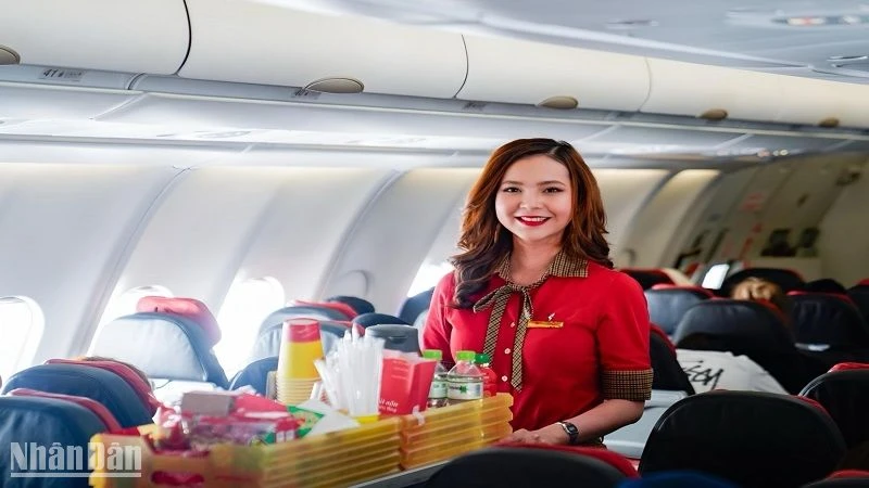 Tiếp viên hãng hàng không Vietjet.