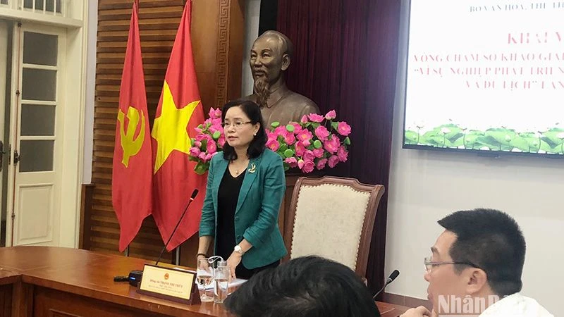 Thứ trưởng Trịnh Thị Thủy phát biểu tại buổi khai mạc vòng chấm sơ khảo giải.